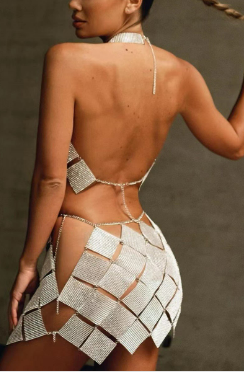 Sexy Geometric Rhinestone Top and skirt