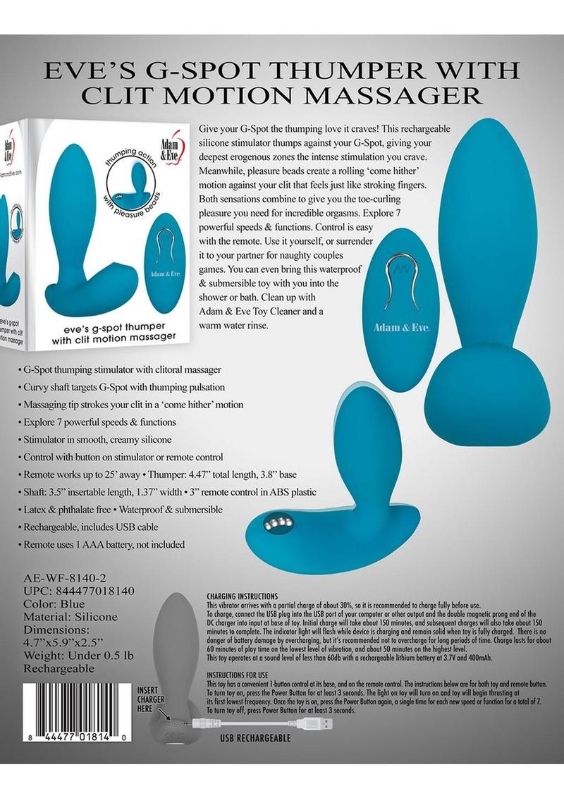 Adam and Eve - Eve's G-Spot Thumper with Clit Motion Silicone Rechargeable Remote Control Massager