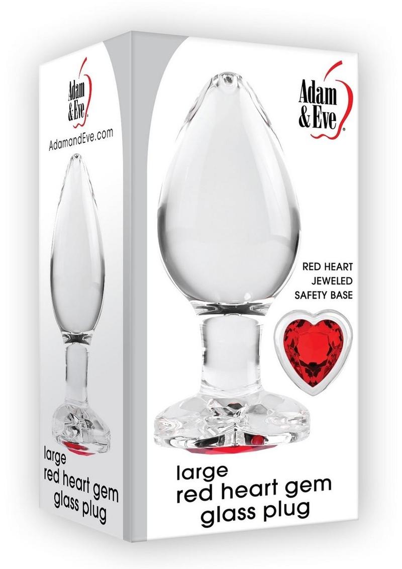 Adam and Eve Red Heart Gem Glass Anal Plug - Red - Large