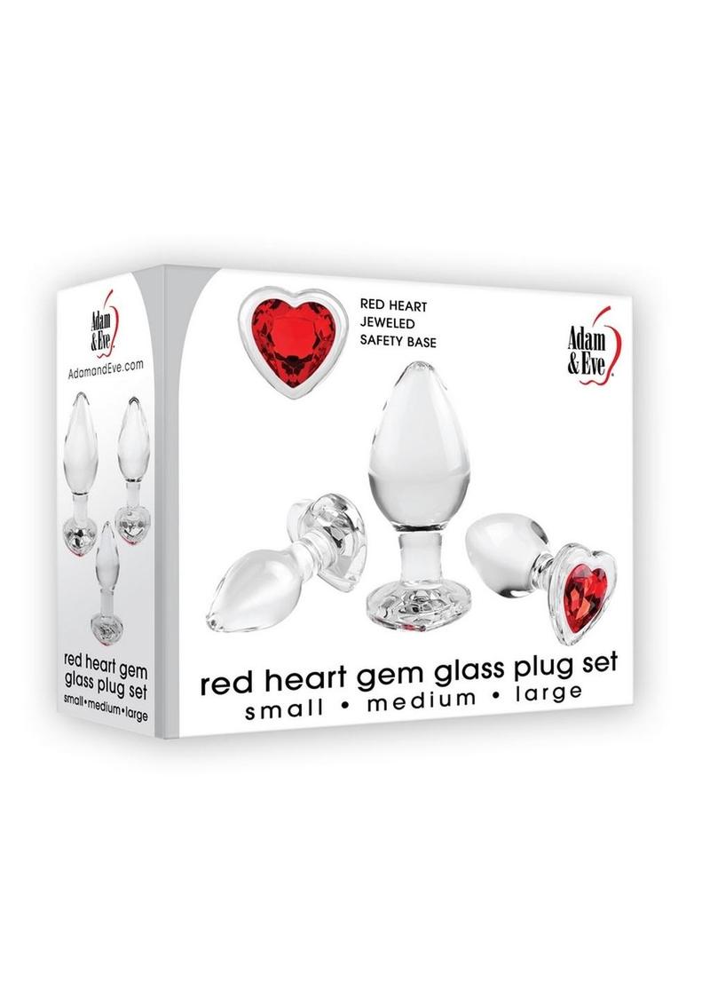 Adam and Eve Red Heart Gem Glass Anal Plug - Red - 3 Per Set/Set