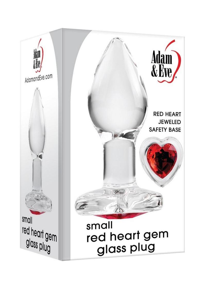 Adam and Eve Red Heart Gem Glass Anal Plug - Red - Small