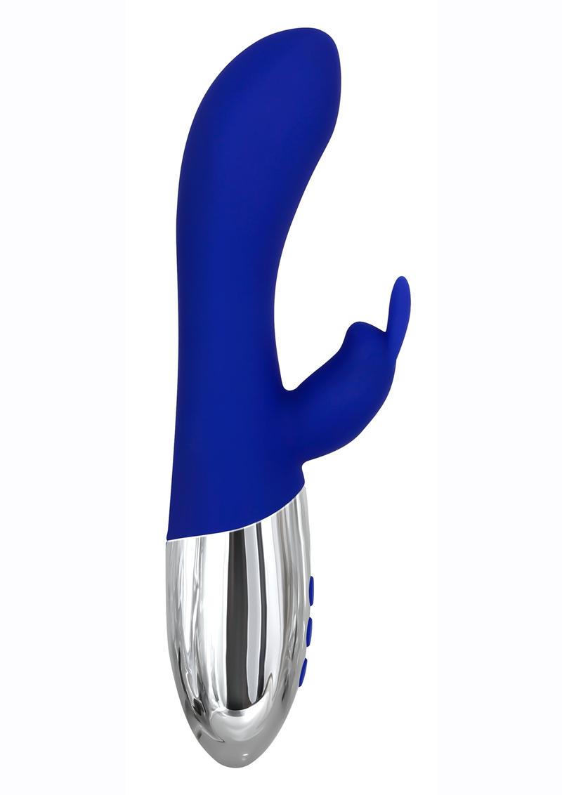 Adam and Eve Royal Rabbit Silicone Rechargeable Warming Vibrator - Blue/Silver