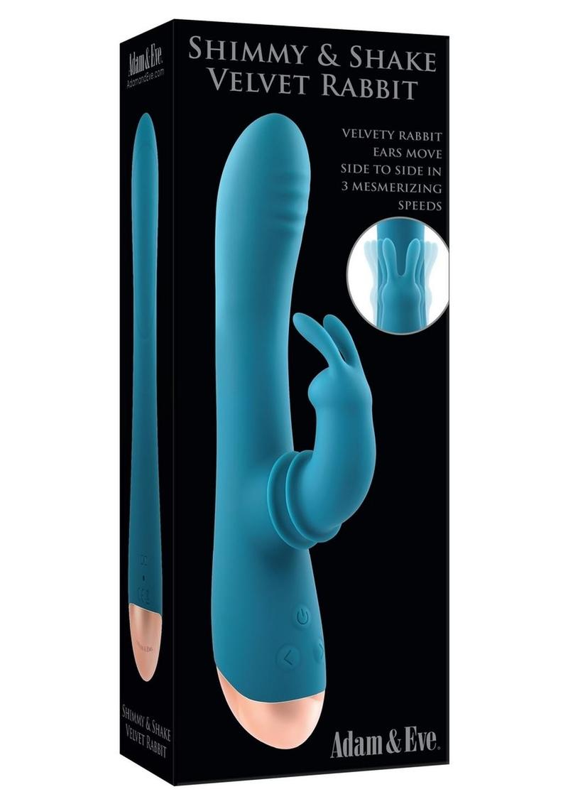 Adam and Eve Shimmy and Shake Velvet Rabbit Rechargeable Silicone Vibrator - Teal
