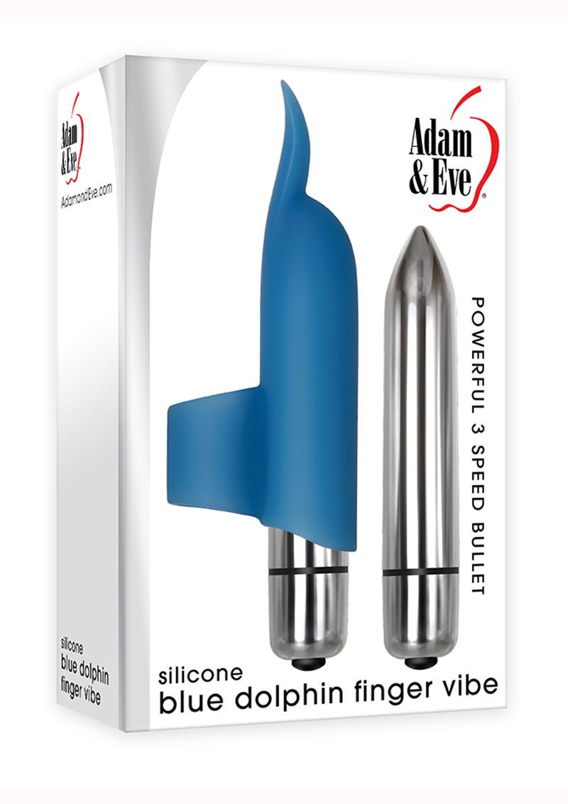 Adam and Eve Silicone Blue Dolphin Finger Vibrator - Blue/Silver
