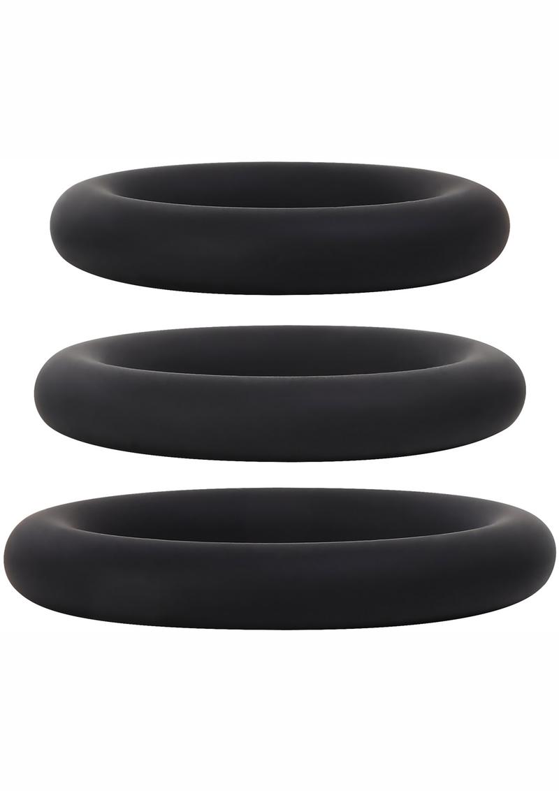 Adam and Eve Silicone Penis Ring - Black - Set/Set Of 3