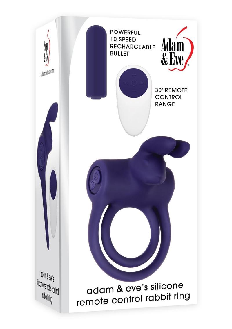 Adam and Eve Silicone Remote Control Rechargeable Rabbit Ring - Purple
