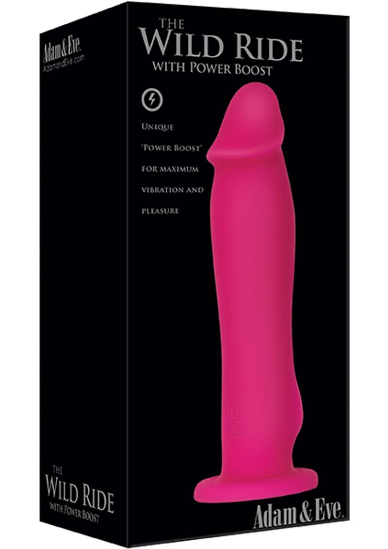 Adam and Eve The Wild Ride Rechargeable Silicone Vibrating Dildo with Power Boost - Pink - 7.5in