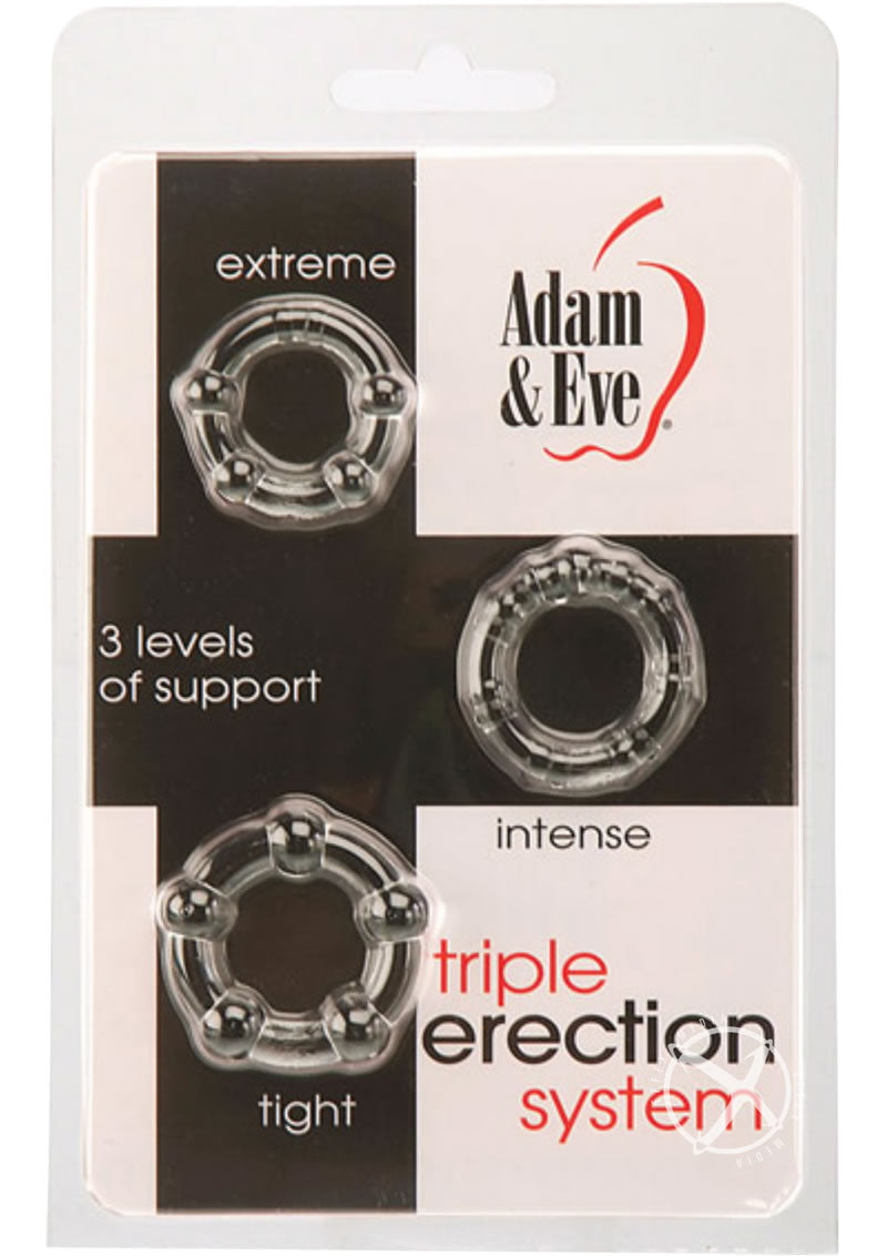 Adam and Eve Triple Erection System with 3 Tiered Cock Rings - Clear