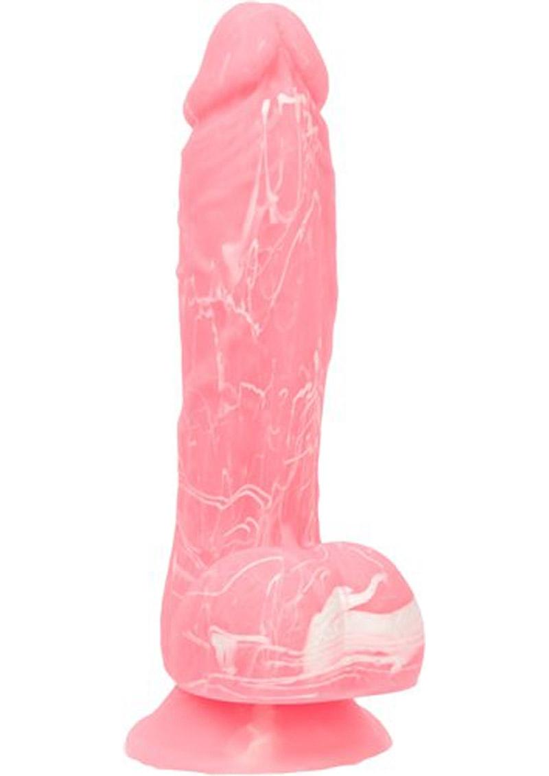 Addiction Toy Collection Brandon Silicone Glow In The Dark Dildo with Balls - Glow In The Dark/Pink - 7.5in
