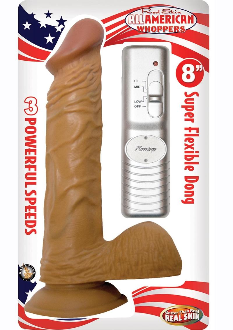 All American Whoppers Vibrating Dildo with Balls Latin - Brown/Caramel - 8in