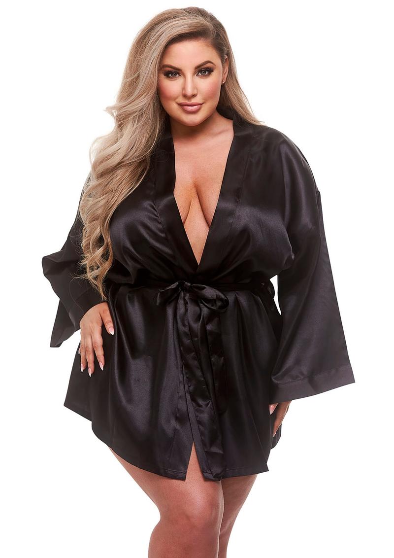 All Satin Robe - Black - Queen