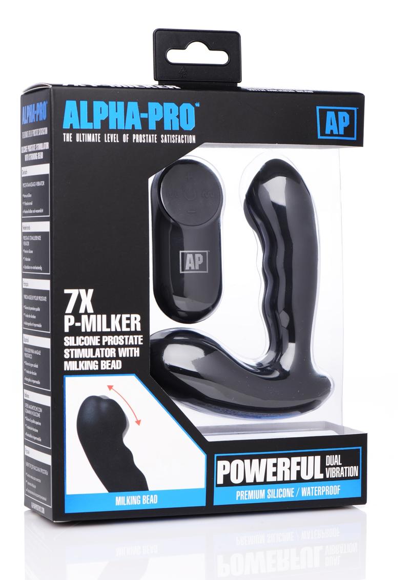 Alpha-Pro P-Milker Silicone Prostate Stimulator with Milking Bead - Black