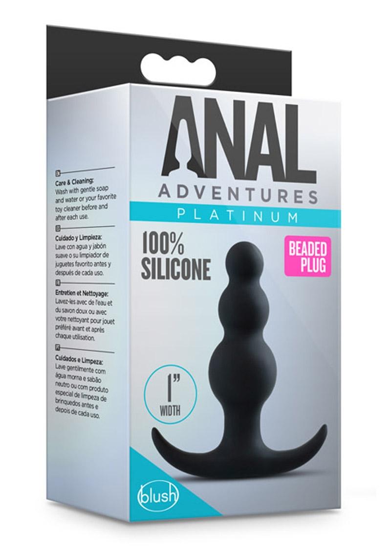 Anal Adventures Platinum Beaded Silicone Butt Plug - Black