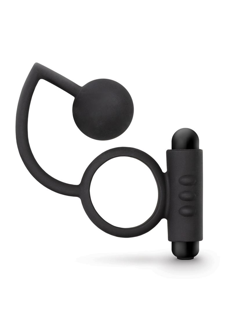 Anal Adventures Platinum Silicone Anal Ball with Vibrating Cock Ring - Black