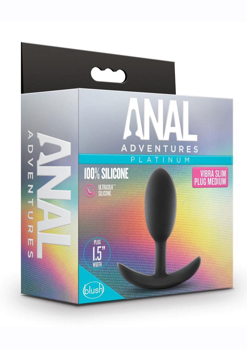Anal Adventures Platinum Silicone Vibra Slim Butt Plug - Black - Medium