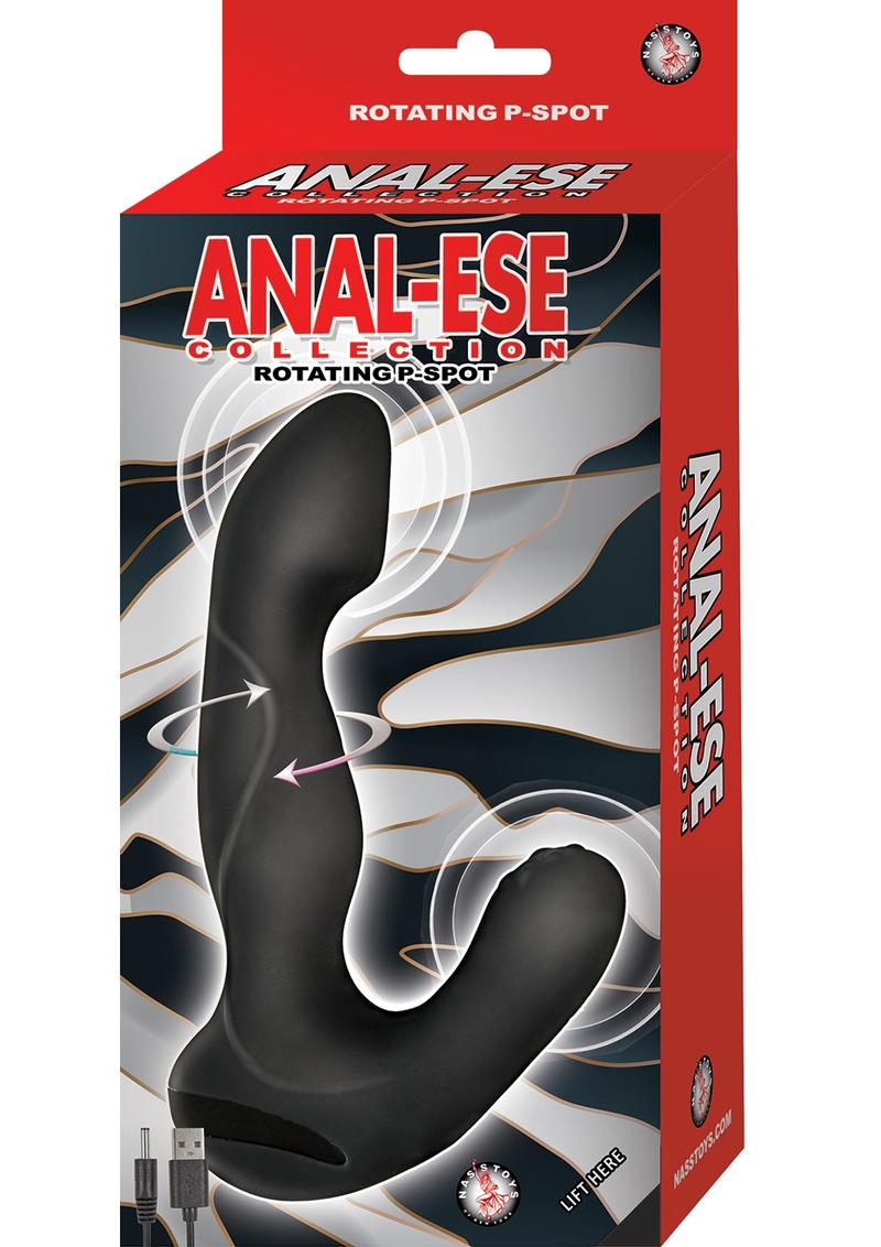 Anal-Ese Collection Rotating P-Spot Silicone Rechargeable Vibrator - Black