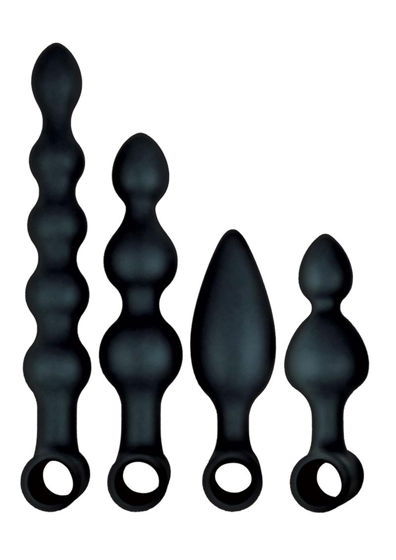 Anal-Ese Collection Silicone Rechargeable Vibrating Anal Fantasy Kit - Black - Set Of 5