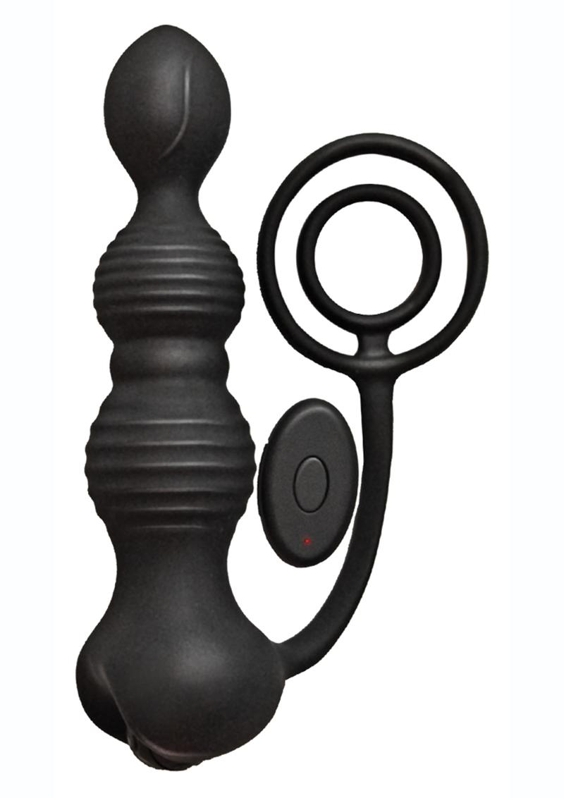 Anal-Ese Silicone Rechargeable Anal Plug and Cock Ring with Remote Control - Black