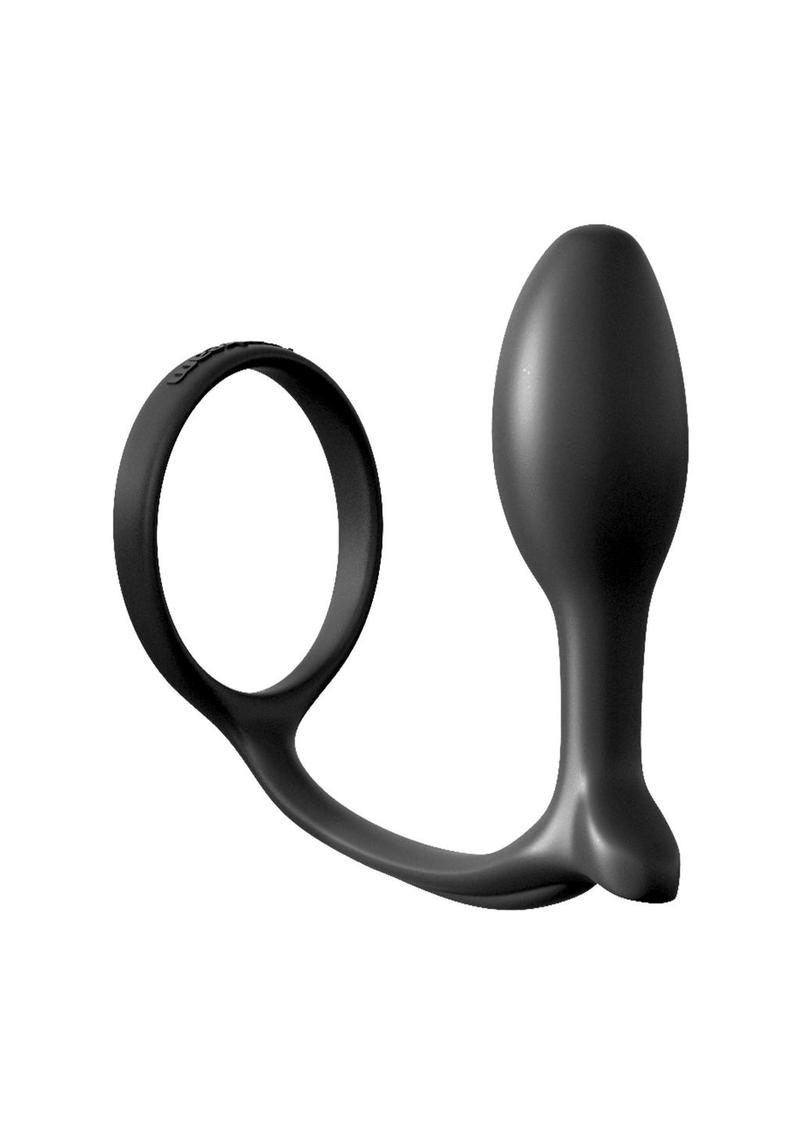 Anal Fantasy Collection Ass-Gasm Cock Ring Beginners Silicone Plug Slim - Black - 3.4in