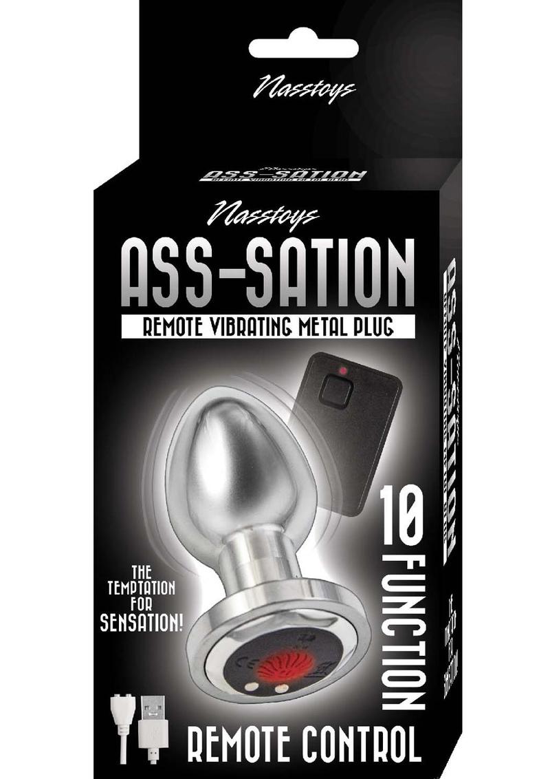 Ass-Sation Remote Control Rechargeable Vibrating Metal Anal Plug - Metal/Silver