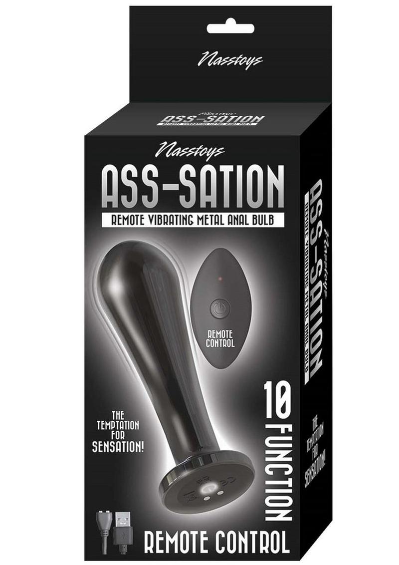 Ass-Sation Remote Control Vibrating Metal Anal Bulb - Black/Metal