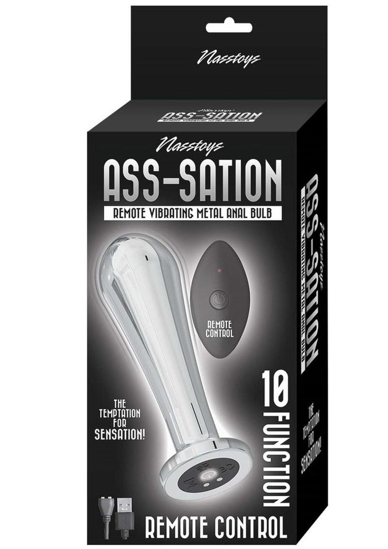 Ass-Sation Remote Control Vibrating Metal Anal Bulb - Metal/Silver