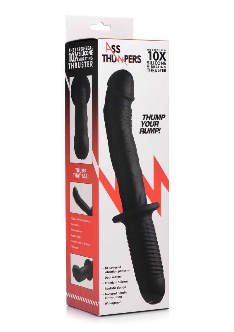 Ass Thumpers The Large Realistic Rechargeable Silicone Vibrator with Handle - Black