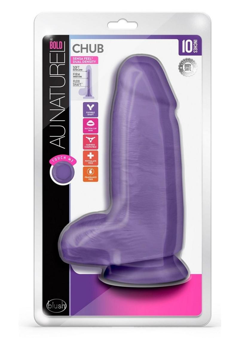Au Naturel Bold Chub Dildo with Suction Cup and Balls - Purple - 10in