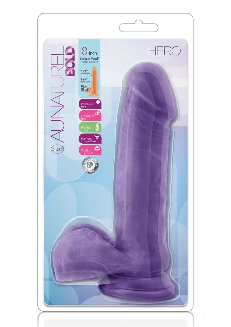 Au Naturel Bold Hero Dildo with Suction Cup - Purple - 8in