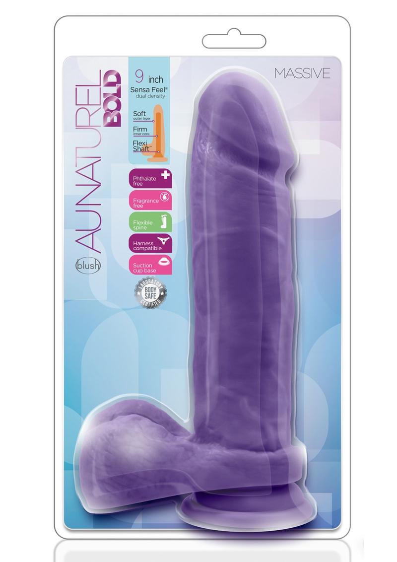 Au Naturel Bold Massive Dildo with Suction Cup - Purple - 9in