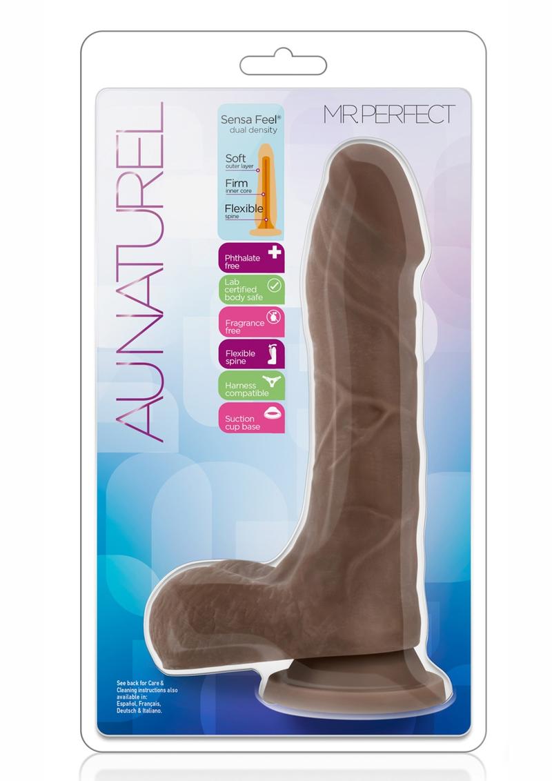 Au Naturel Mister Perfect Dildo with Balls - Chocolate - 8.5in
