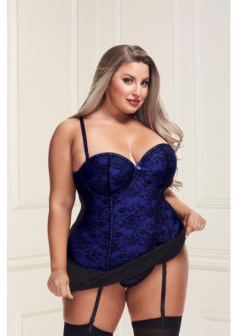 Baci Bustier and G-String - Blue - 3XLarge/4XLarge