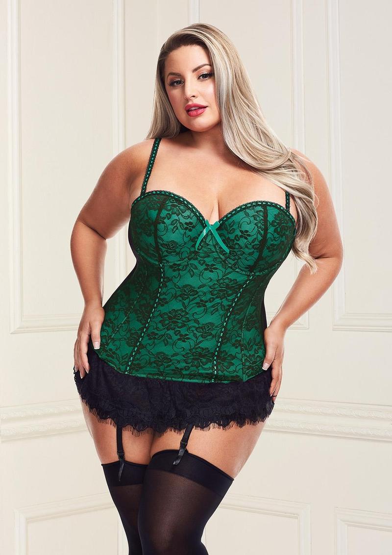 Baci Bustier and G-String - Green - 3XLarge/4XLarge/Queen