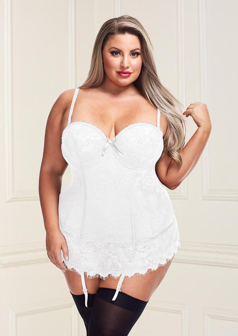 Baci Bustier and G-String - White - Queen/XLarge/XXLarge