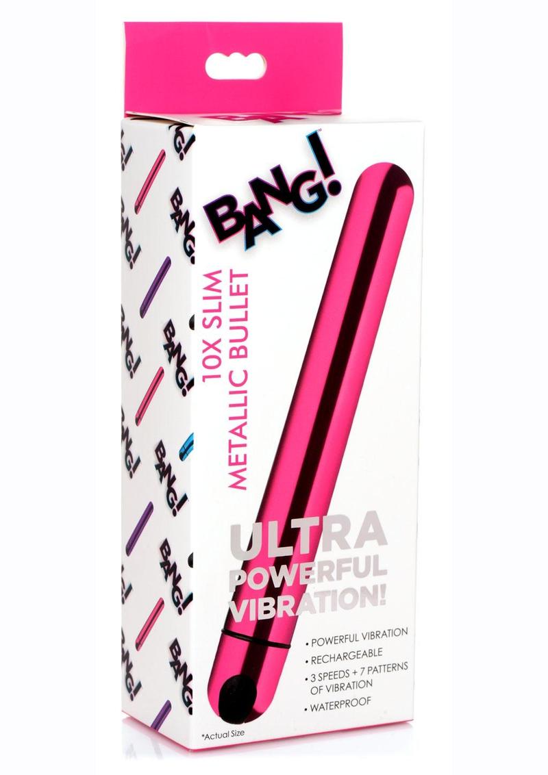 Bang! 10x Slim Metallic Rechargeable Bullet - Pink