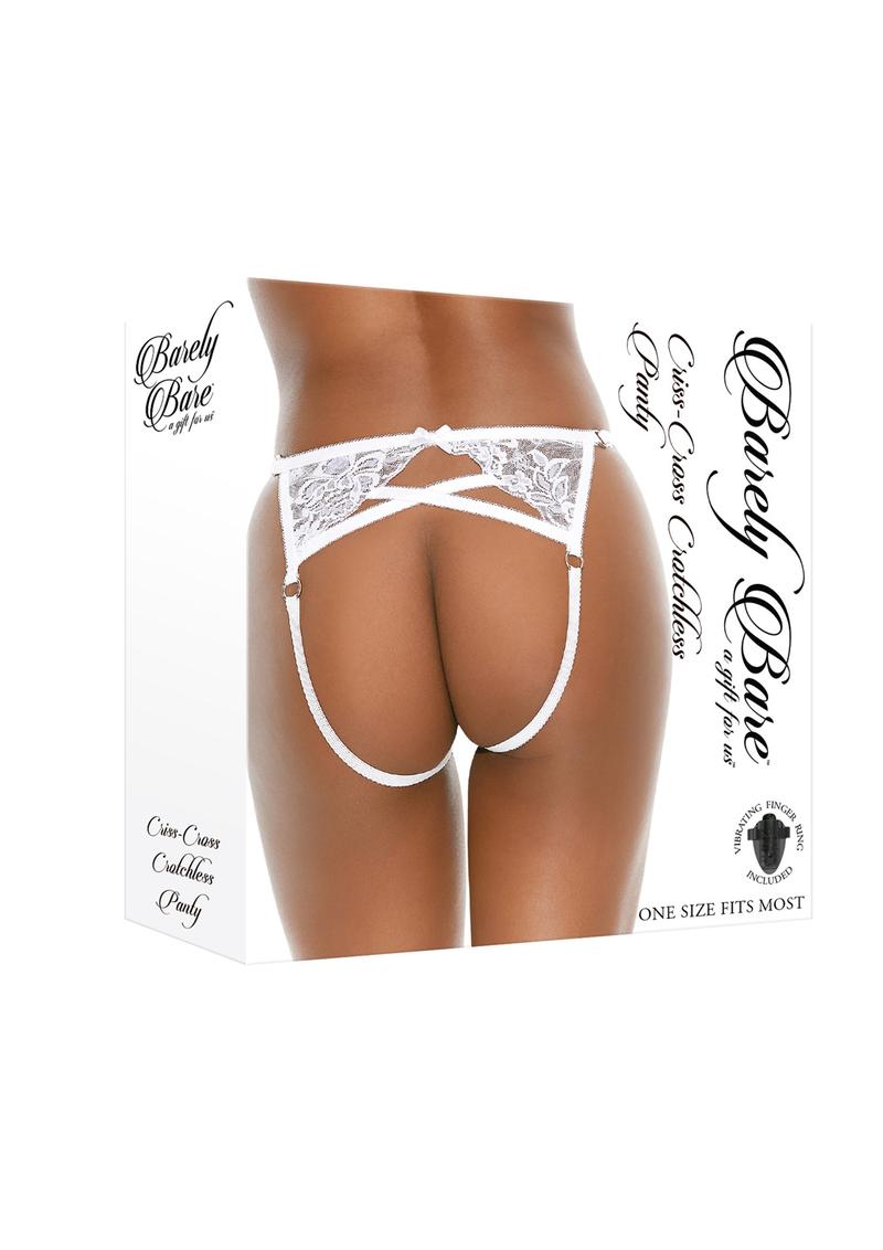 Barely Bare Criss-Cross Crotchless Panty - White - One Size