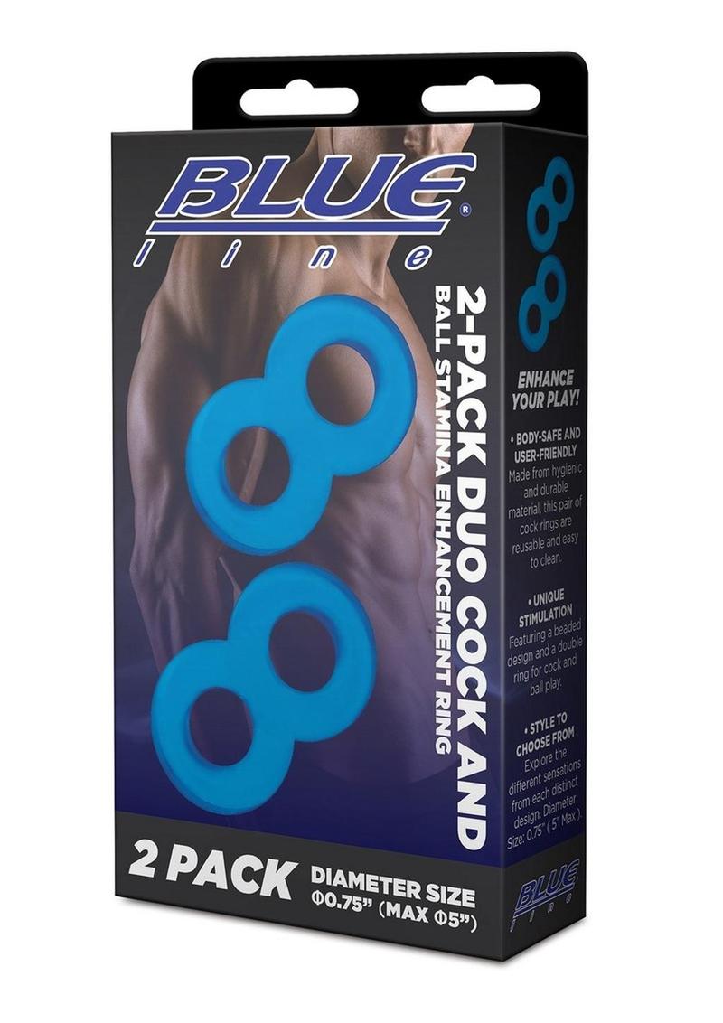 Blue Line Duo Cock and Ball Stamina Enhancement Ring - Blue - 2 Pack