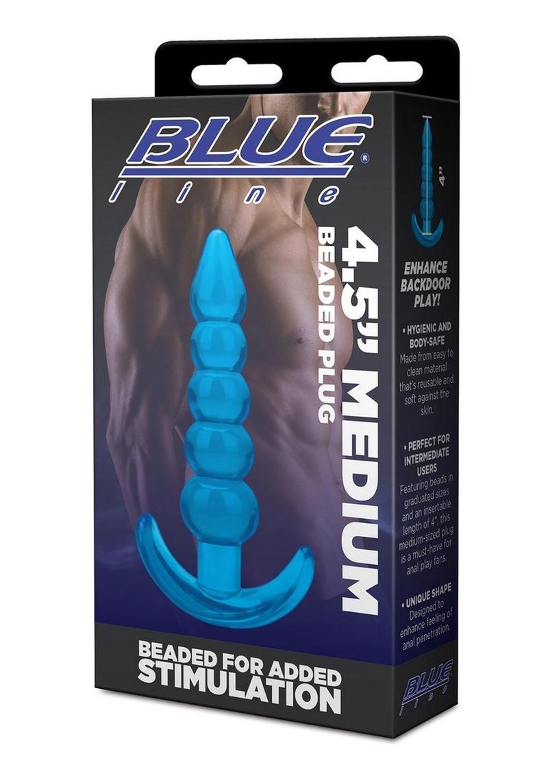 Blue Line Medium Beaded Anal Plug - Blue - Medium - 4.5in