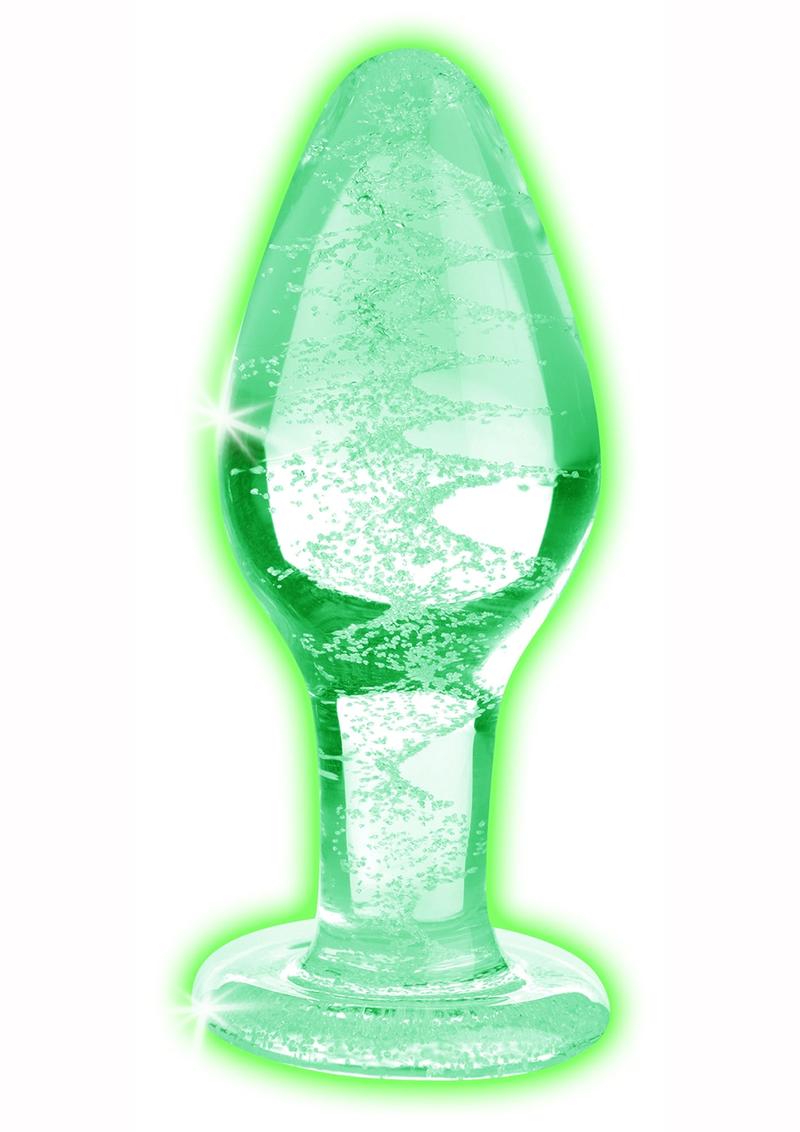 Booty Sparks Glow In The Dark Glass Anal Plug - Clear/Glow In The Dark - Large