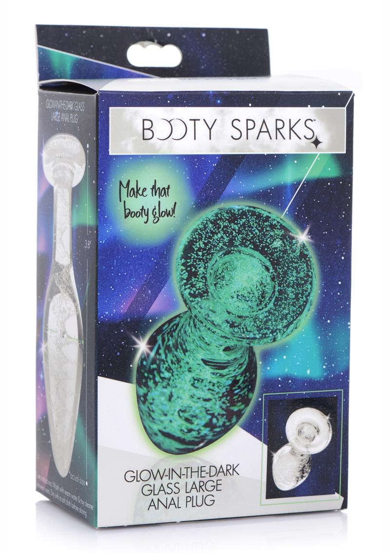 Booty Sparks Glow In The Dark Glass Anal Plug - Clear/Glow In The Dark - Large
