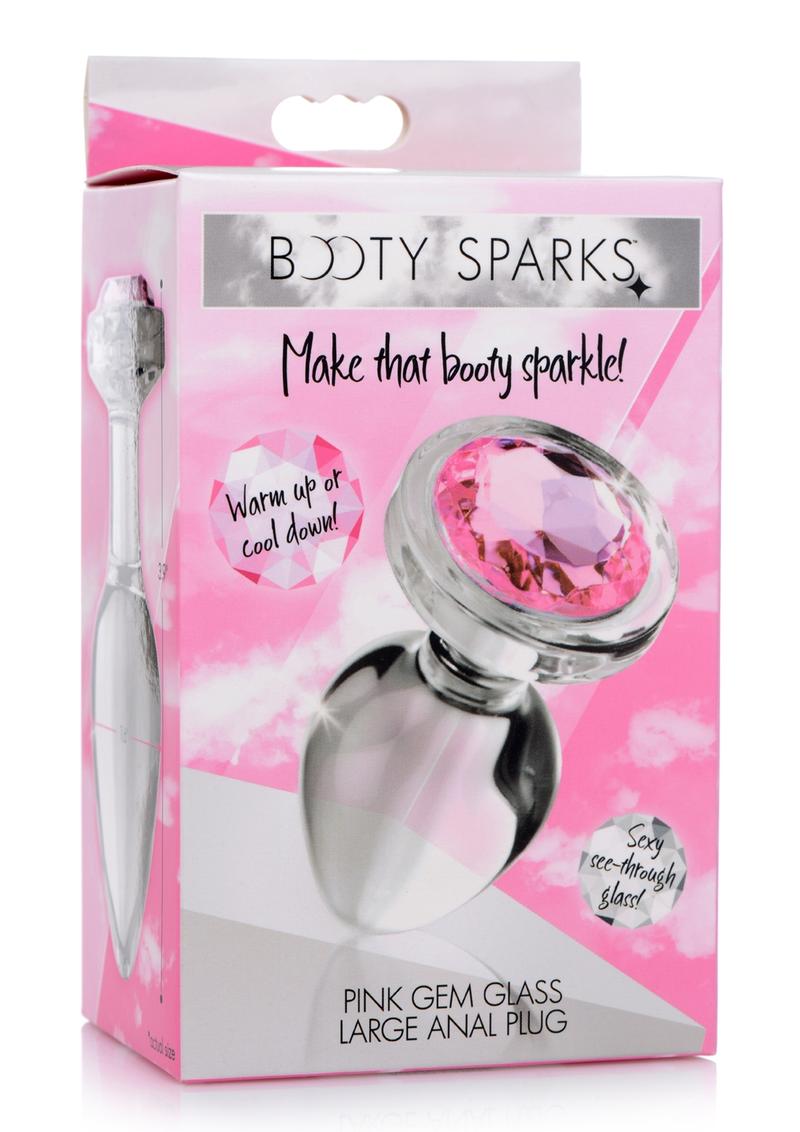 Booty Sparks Pink Gem Glass Anal Plug - Clear/Pink - Large