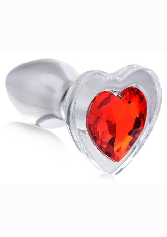Booty Sparks Red Heart Glass Anal Plug - Clear/Red - Small