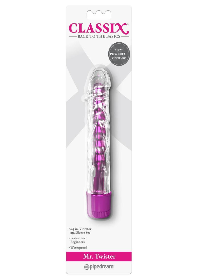 Classix Mr. Twister Vibrator with Sleeve - Clear/Pink - Set