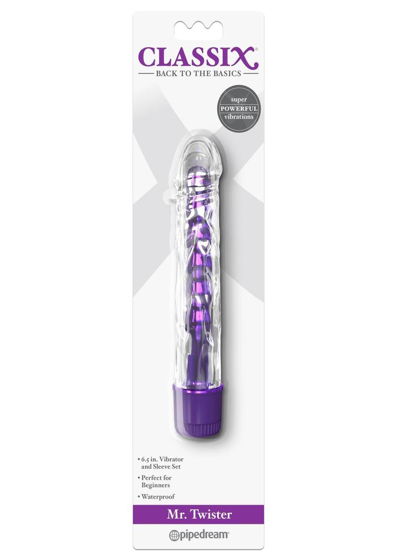 Classix Mr. Twister Vibrator with Sleeve - Clear/Purple - Set