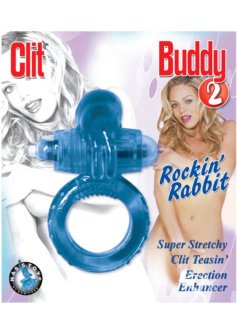 Clit Buddy 2 Rockin Rabbit Vibrating Cock Ring - Blue