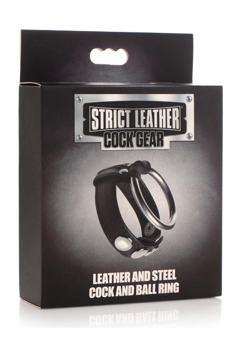 Cock Gear Leather and Steel Cock and Ball Ring - Black/Metal