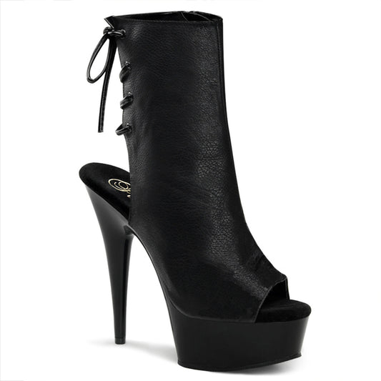 6" Heel Lace-up Mid-Calf Booties Faux Leather - PlaythingsMiami