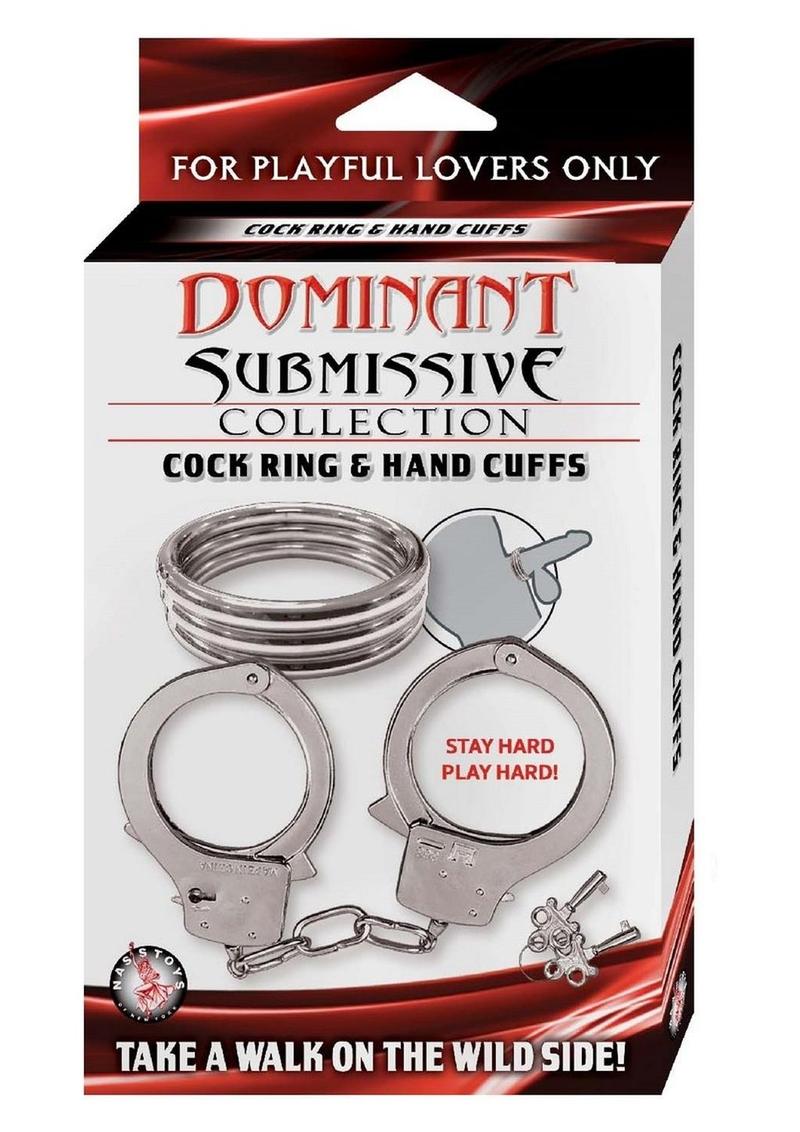 Dominant Submissive Collection Cock Ring and Handcuffs - Metal/Silver