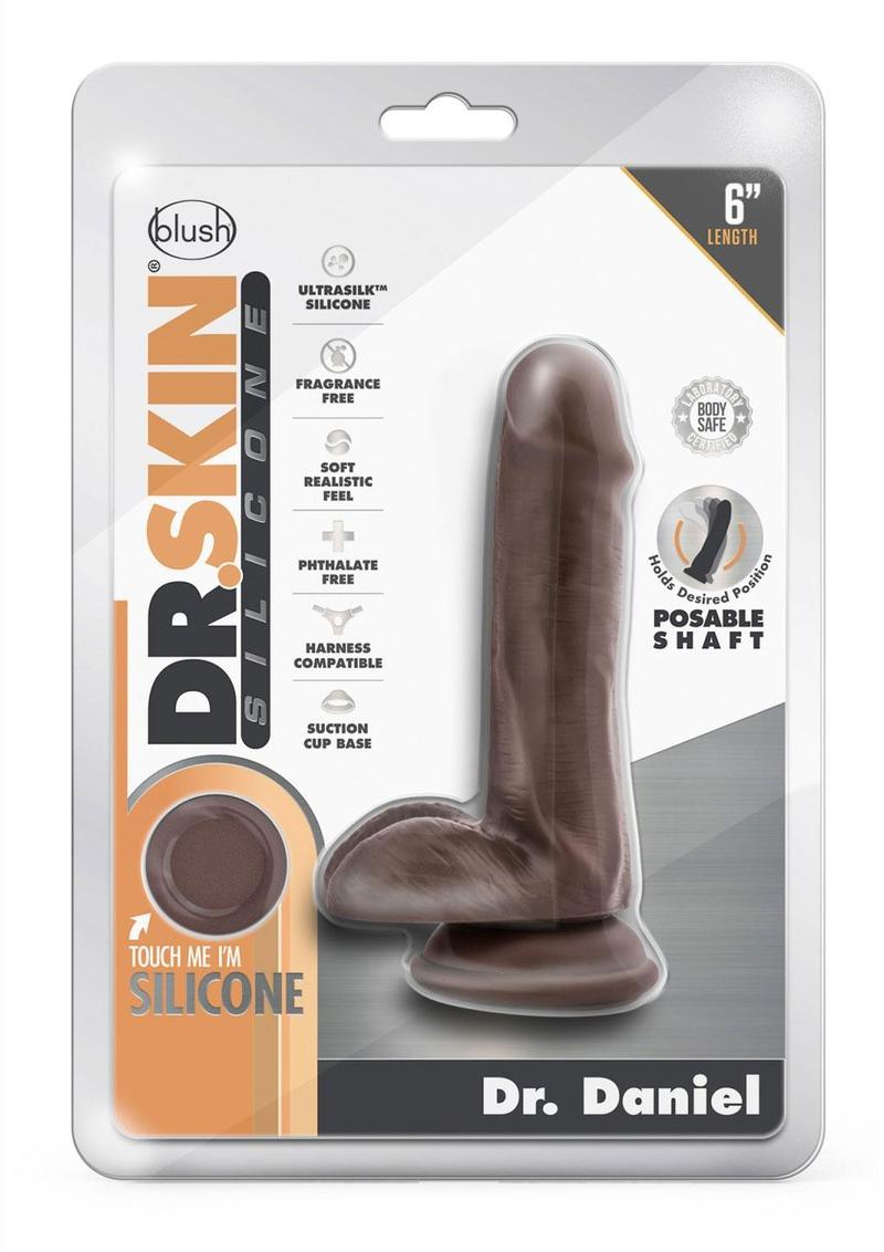 Dr. Skin Dr. Daniel Silicone Dildo with Balls and Suction Cup - Chocolate - 6in