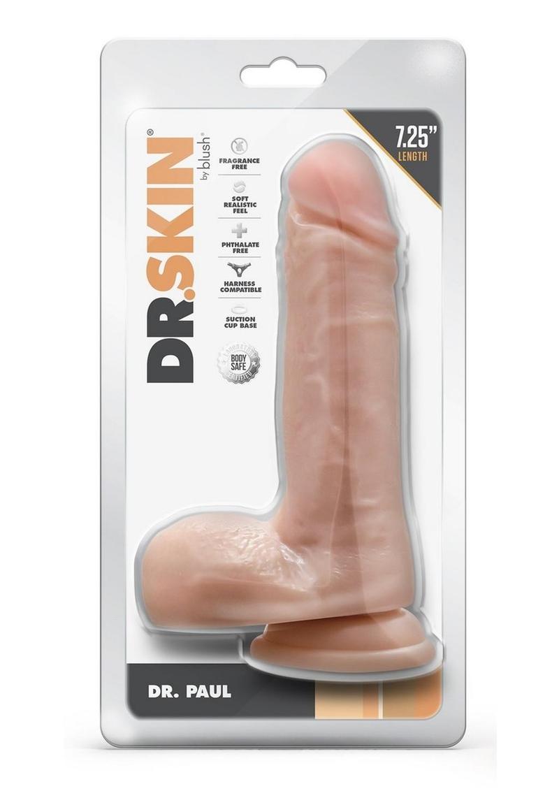 Dr. Skin Dr. Paul Dildo with Balls and Suction Cup - Vanilla - 7.25in